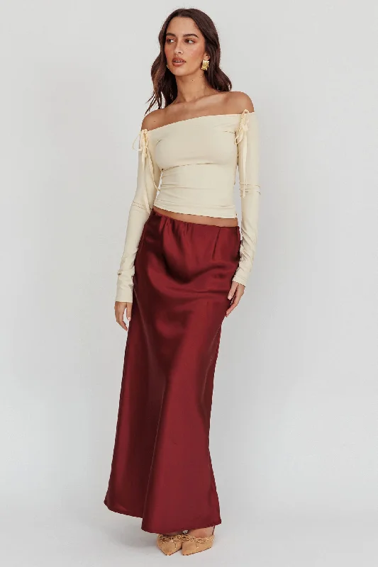 Cherubim Satin Maxi Skirt Wine velvet skirt glossy
