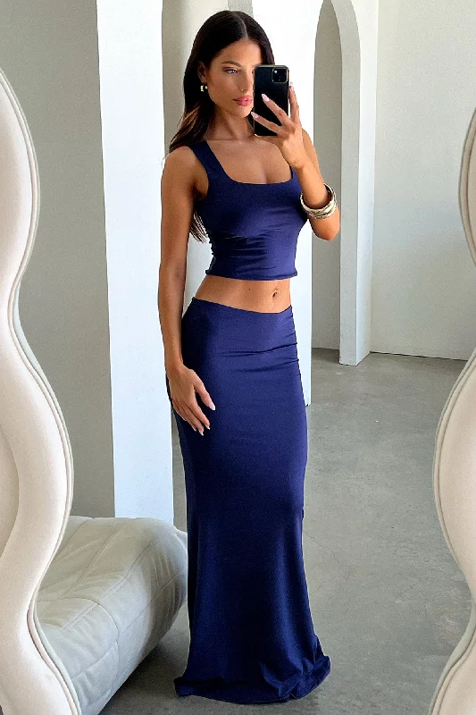 Clementine Maxi Skirt - Navy high waist skirt