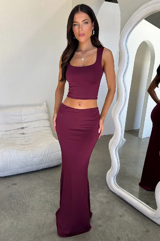 Clementine Maxi Skirt - Wine linen skirt relaxed
