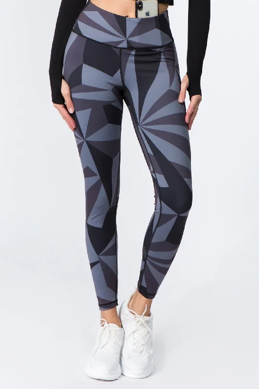 Monochrome Geometric Graphic Active Leggings Stylish High-Waisted Leggings