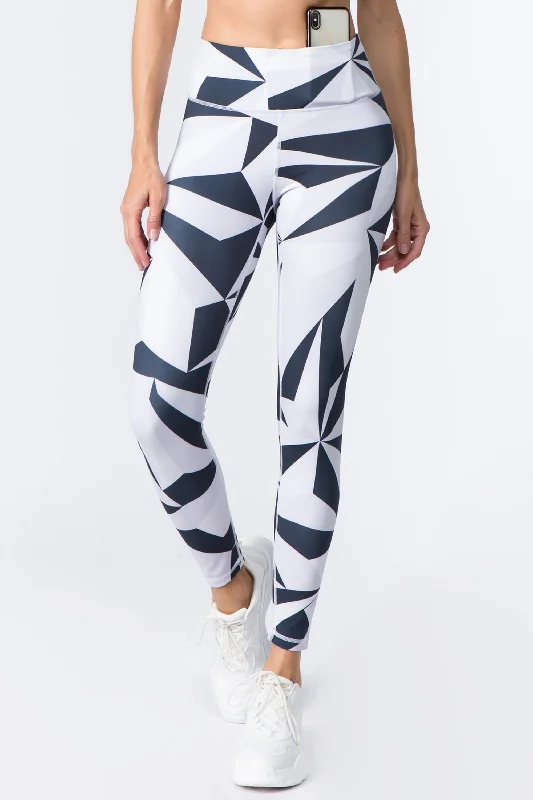 Neutral Toned Geo Print Active Workout Leggings Comfortable Stretch Leggings