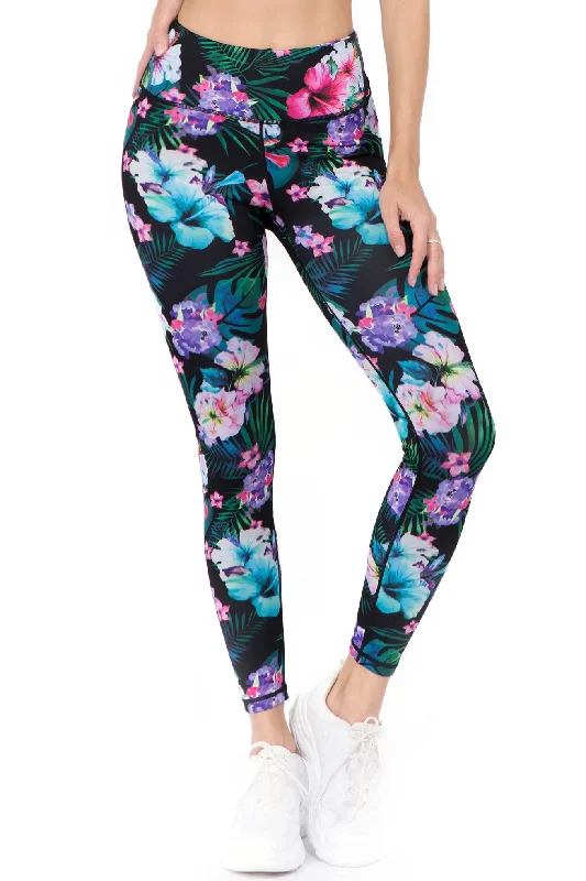 Island Getaway Active Printed Leggings Elegant Black Leggings