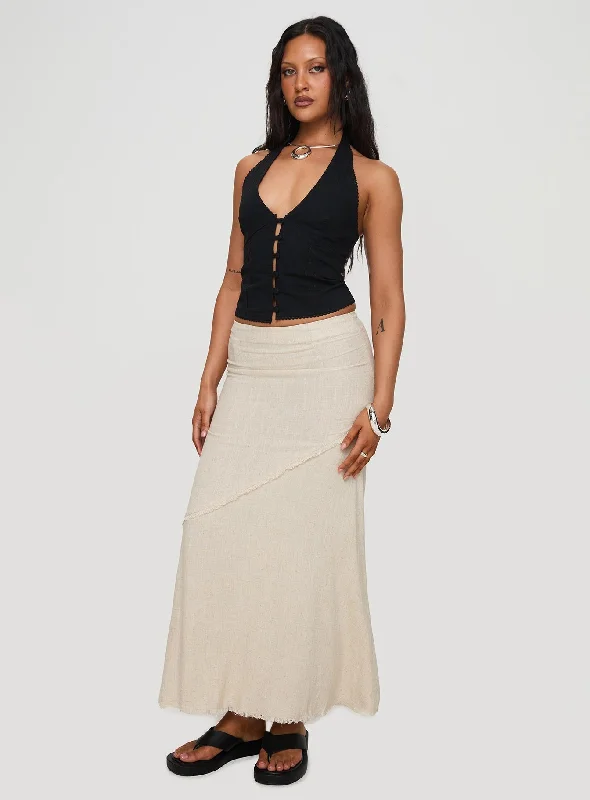 Damonica Linen Maxi Skirt Beige flowy skirt hem