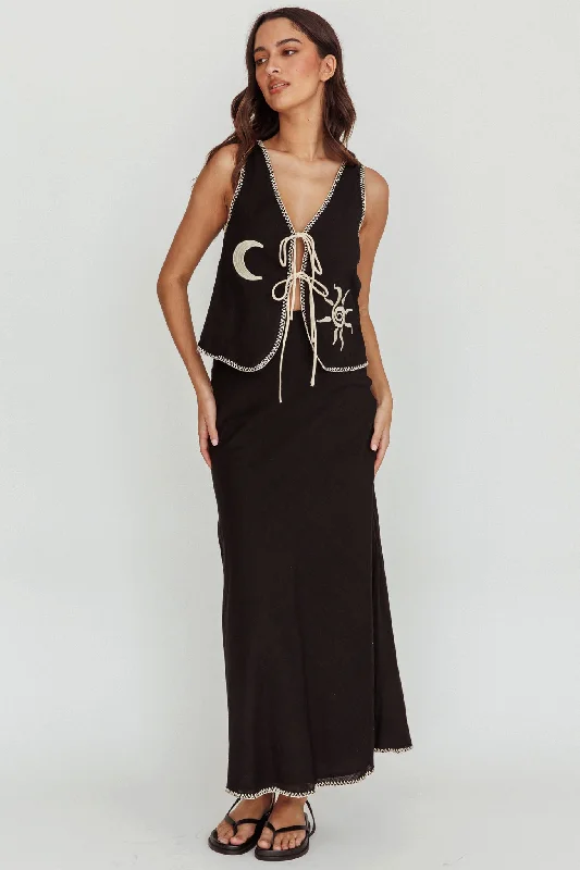 Dose Of Sunshine Blanket Stitch Skirt Black leather skirt durable