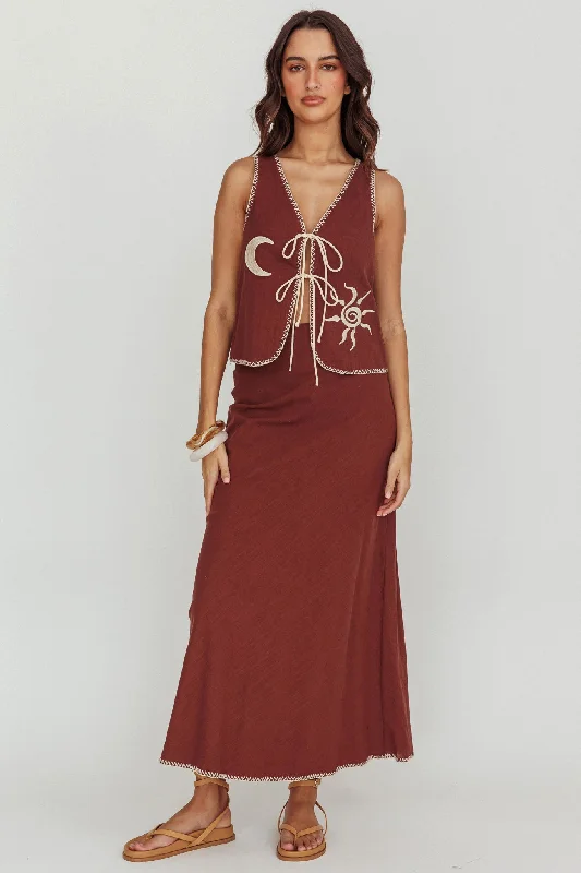 Dose Of Sunshine Blanket Stitch Skirt Chocolate chiffon skirt flowing