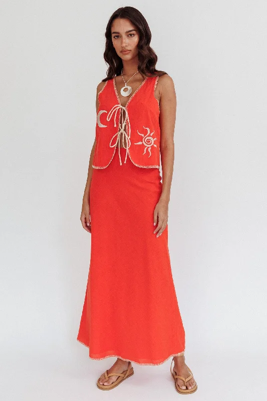 Dose Of Sunshine Blanket Stitch Skirt Orange pleated skirt texture