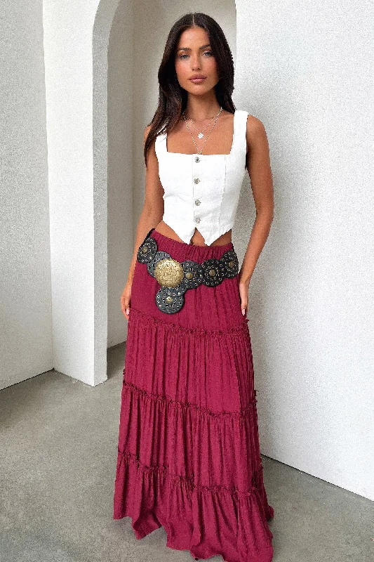 Dunne Maxi Skirt - Burgundy zip skirt side