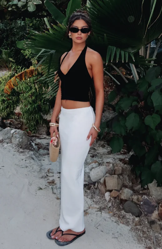 Flirtatious Ribbed Maxi Skirt White asymmetrical skirt cut
