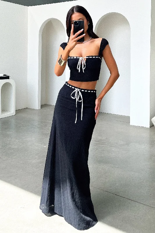 Flora Maxi Skirt - Black linen skirt natural
