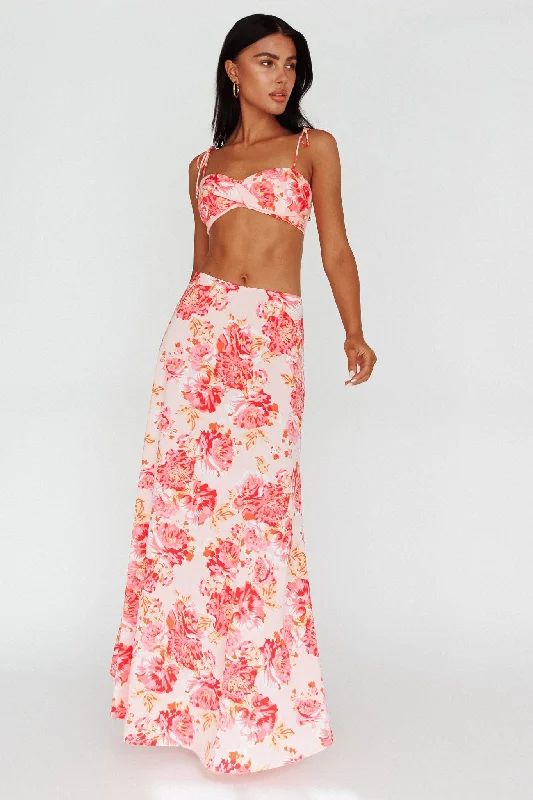 Gabbi Maxi Skirt Floral Print Pink velvet skirt rich