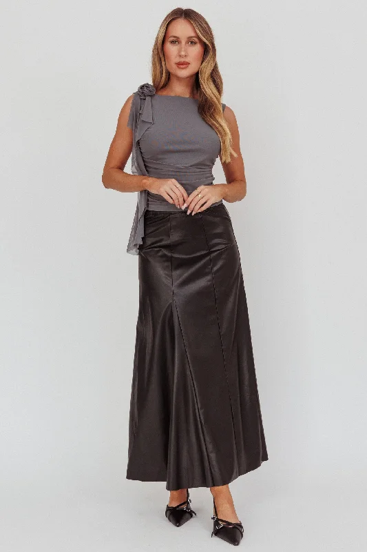 Galaxia A-Line Faux Leather Maxi Skirt Black corduroy skirt durable