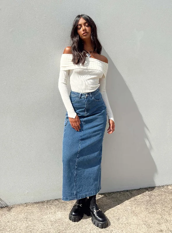 Harben Denim Maxi Skirt leather skirt sleek