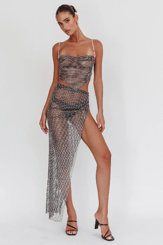 Heart Breaker Diamante Mesh Maxi Skirt Black wool skirt sturdy