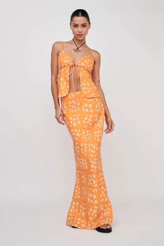 Heart & Soul Maxi Skirt Floral Orange belted skirt waist