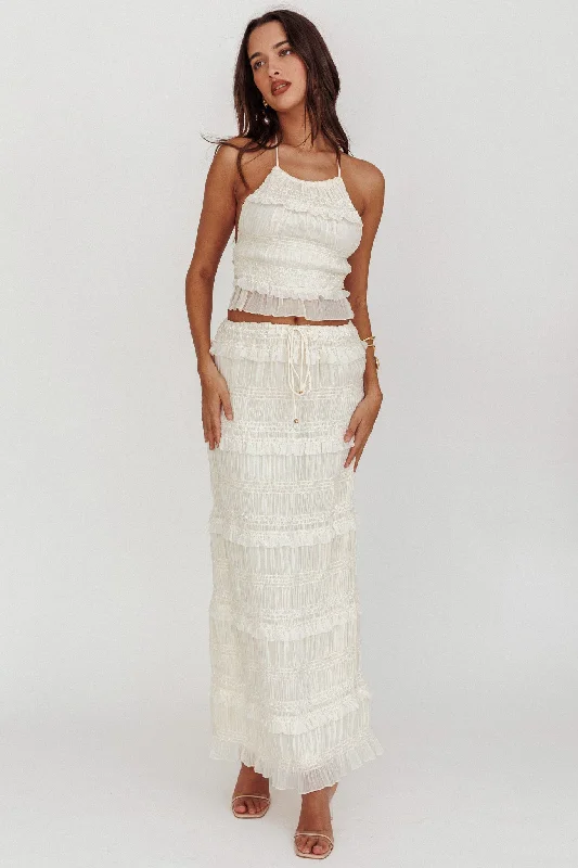 Helios Shirred Sequin Maxi Skirt Beige velvet skirt sumptuous