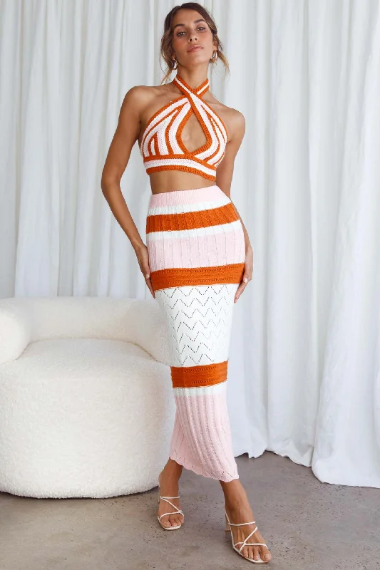 Higher Love Knit Maxi Skirt Striped Orange pencil skirt chic