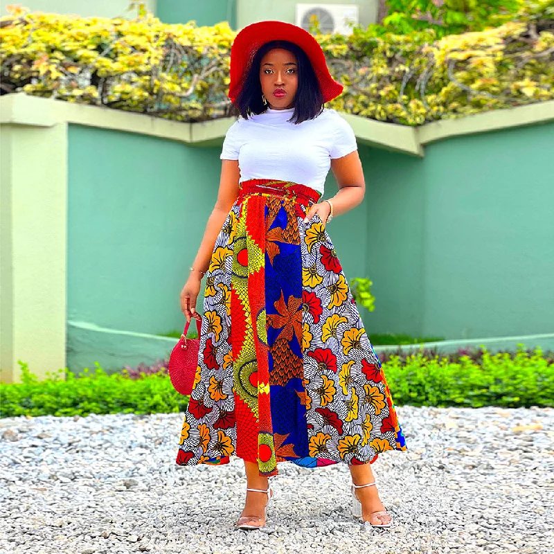 Hot Sell African One-size Maxi Skirt Mix Wax Design Printed Ankara Traditional Clothing African Long Skirt For Women wool skirt thick