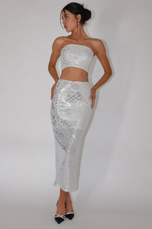 It Girls Sequin Maxi Skirt Silver wrap skirt elegant
