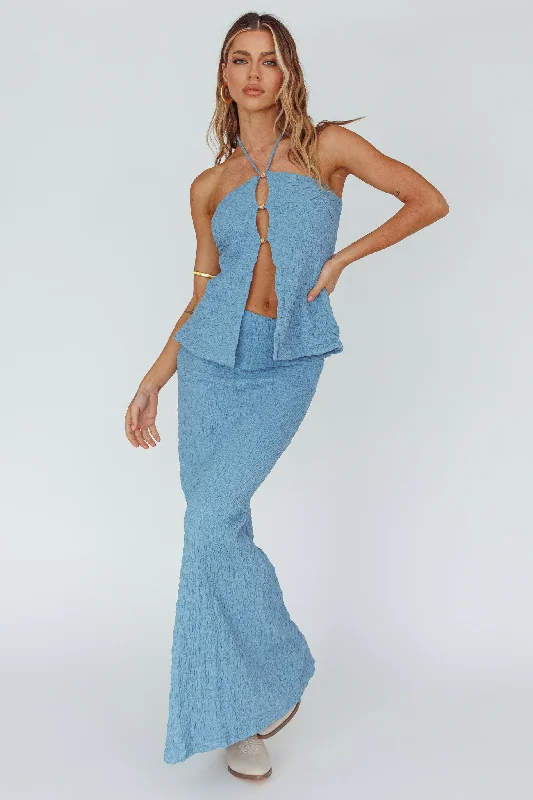 Kalei Textured Midi Skirt Blue midi skirt versatile