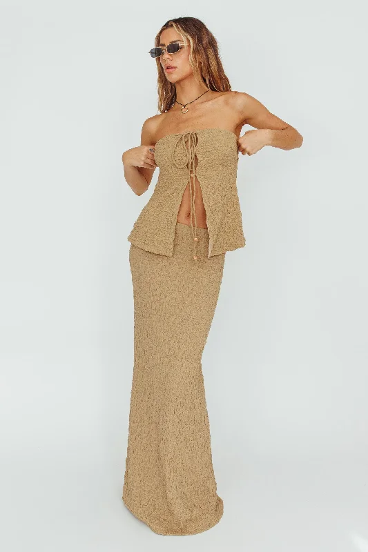 Kalei Textured Midi Skirt Brown lightweight skirt design