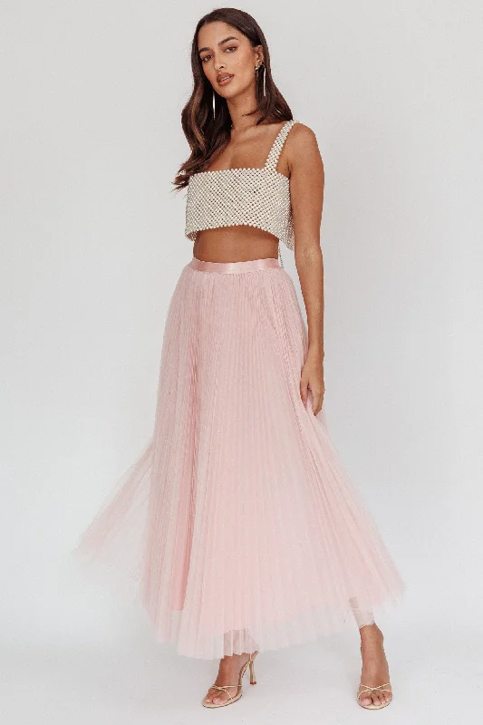Kristine Accordion Pleat Tulle Maxi Skirt Dusty Pink leather skirt refined