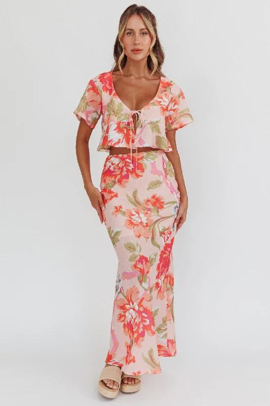 La Vie Floral Maxi Skirt Peach tulle skirt dreamy
