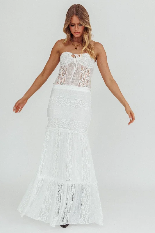 Laganas Maxi Lace Skirt White silk skirt elegant