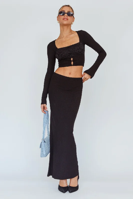 Lauryn Stretch Maxi Skirt Black lightweight skirt design