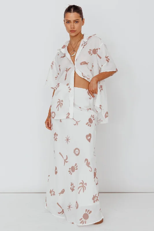 Light Aura Maxi Skirt Print White Tan denim skirt classic