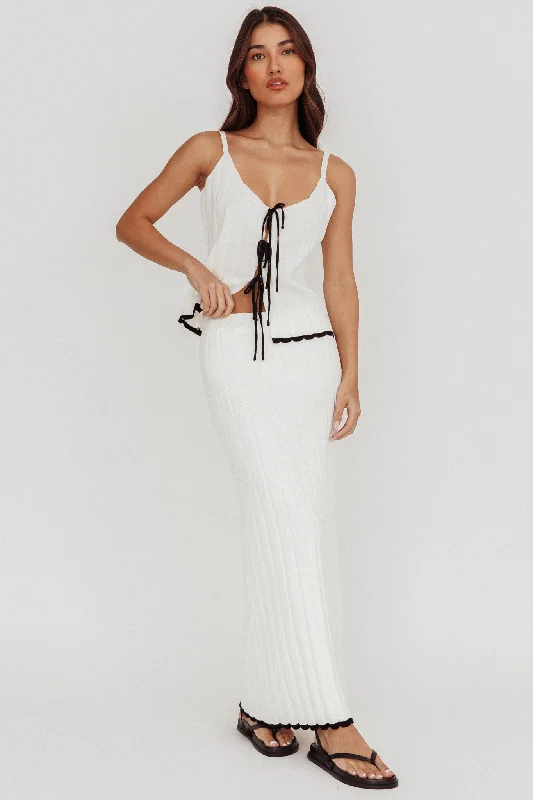 Liloh Contrast Trim Ribbed Maxi Skirt White leather skirt modern