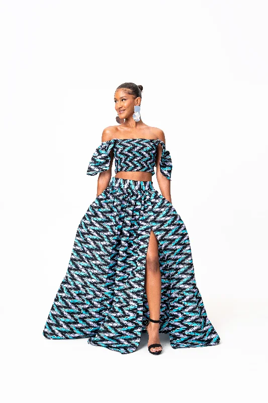 LINA Tiered African Print Maxi Skirt leather skirt sleek