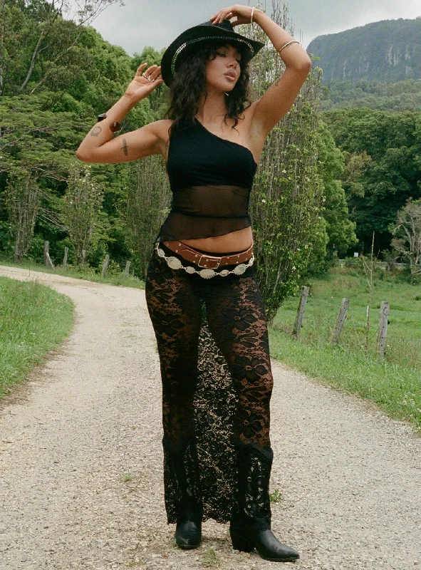 Lombardio Lace Maxi Skirt Black silk skirt lustrous