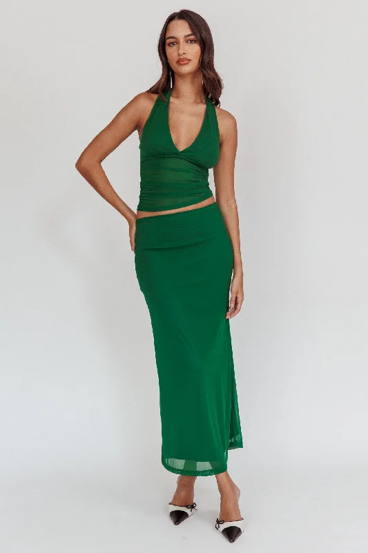 Lorely Mesh Maxi Skirt Forest Green wrap skirt elegant