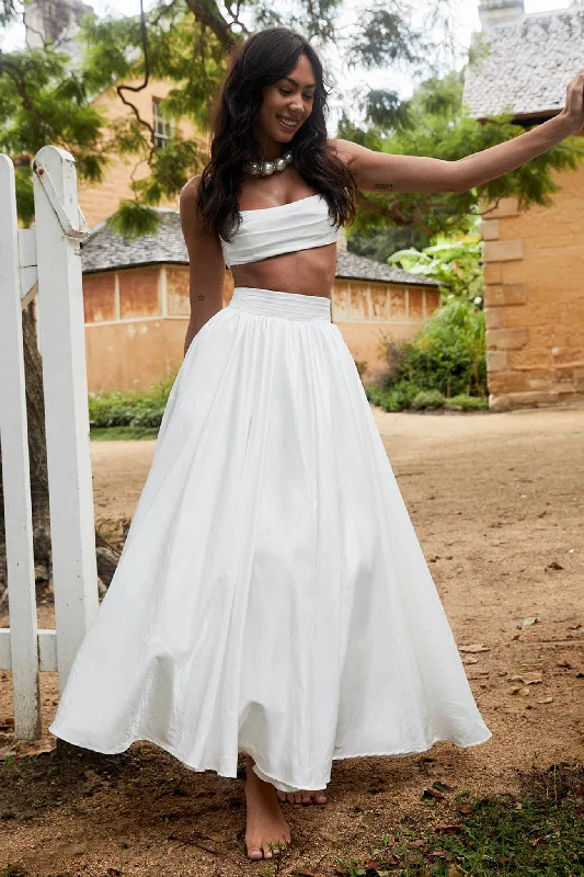 Love Songs Tied Back Maxi Skirt White corduroy skirt textured