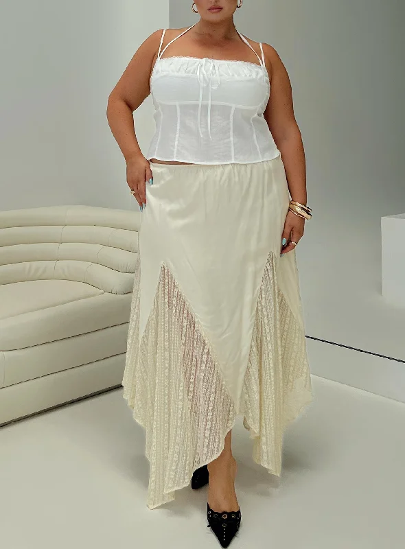 Madame Lace Maxi Skirt Cream Curve ribbed skirt waist