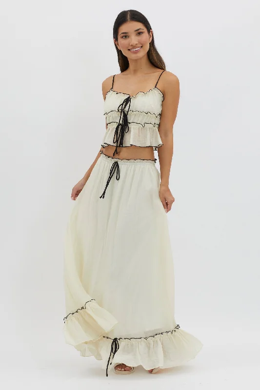Maidens Tie Detail Overlock Maxi Skirt Cream leather skirt refined