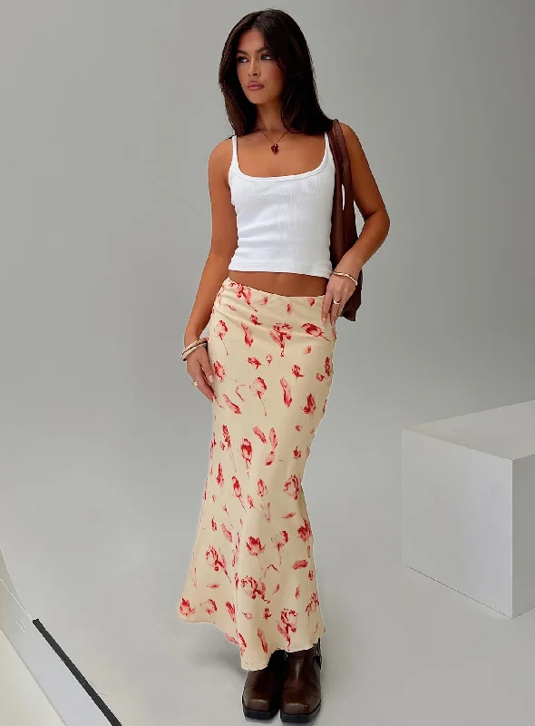 Mangoes Maxi Skirt Cream velvet skirt plush