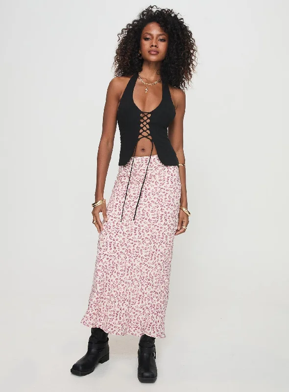 Mariposa Maxi Skirt Beige Floral cashmere skirt fine