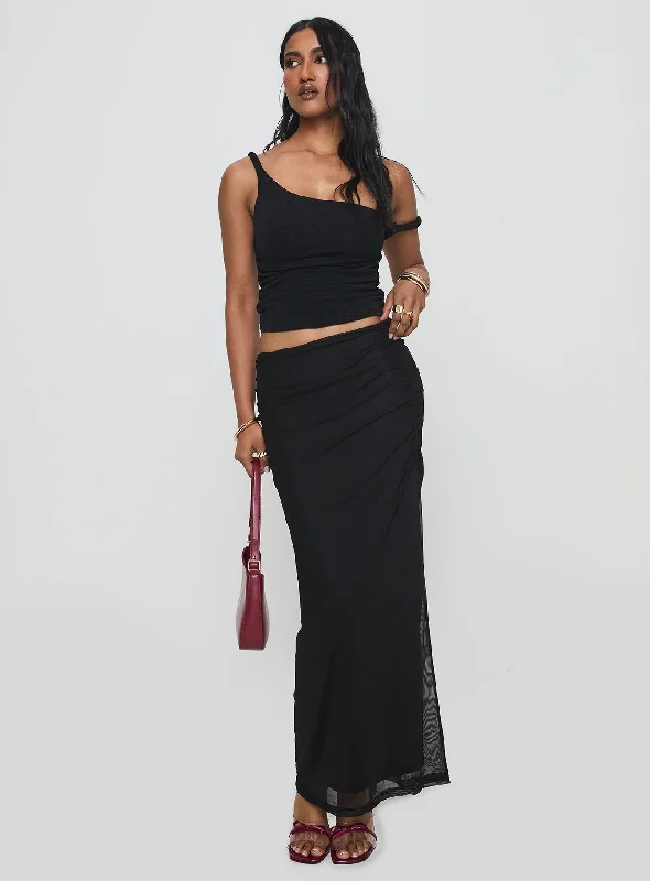 Mastermind Ruched Maxi Skirt Black chiffon skirt airy