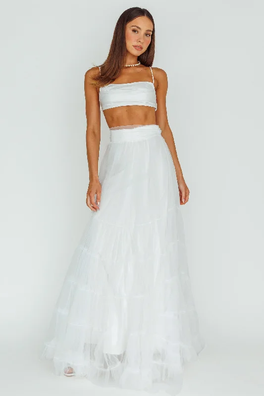 Mavis Mesh Overlay Maxi Skirt White seamless skirt comfort