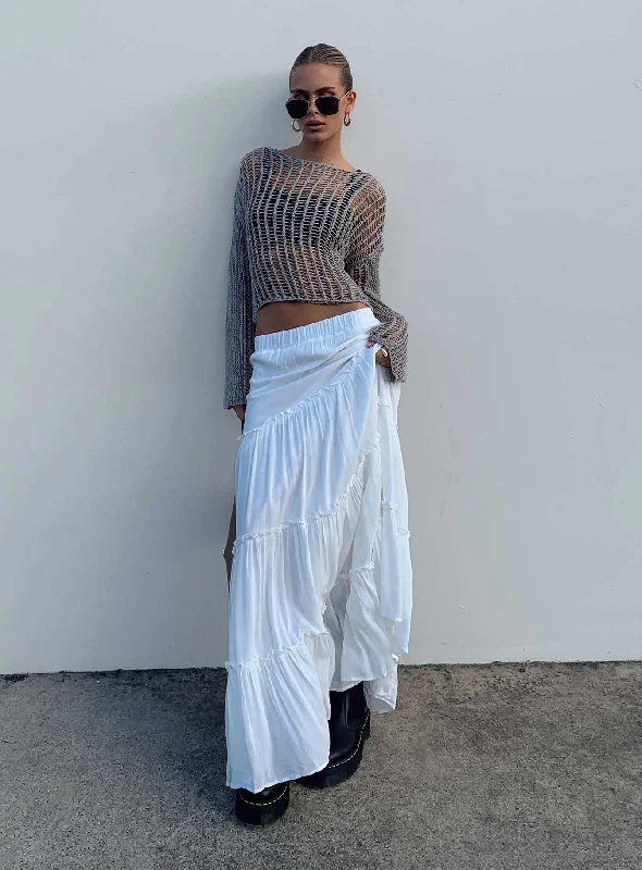 Miriah Maxi Skirt White Petite silk skirt luxurious