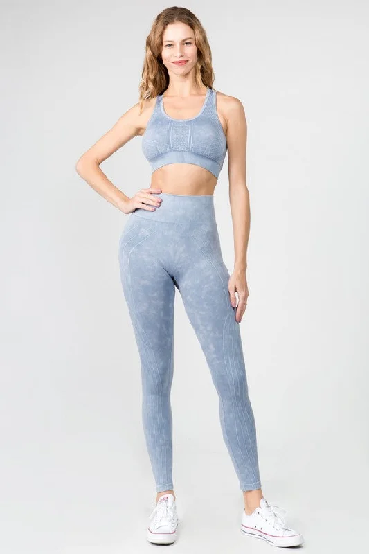 Move with You Stone Wash Sports Bra And Leggings Set Chic Floral Print Leggings