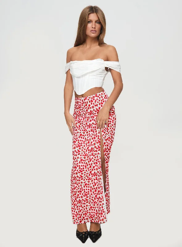 Octalie Maxi Skirt Red Floral corduroy skirt cozy