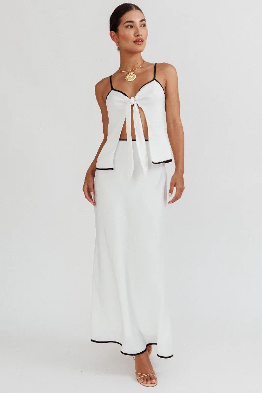 Only One Contrast Trim Maxi Skirt White cashmere skirt rich