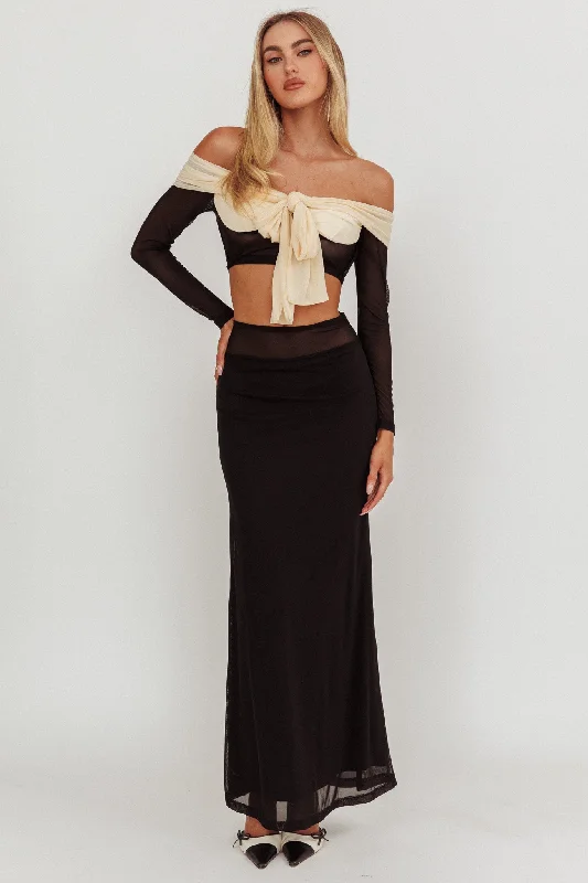 Perfect Worlds Mesh Maxi Skirt Black wool skirt sturdy