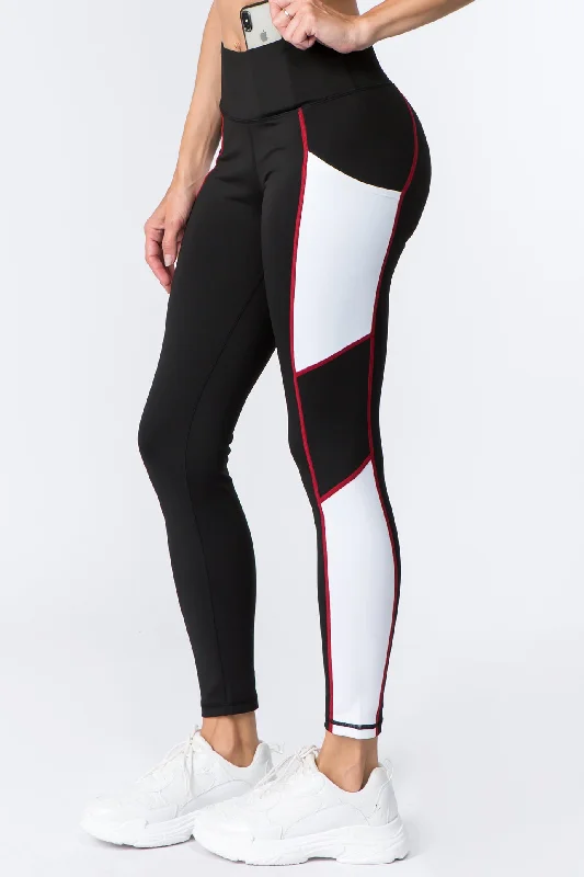 Retro Active Colorblock Workout Leggings Fashionable Lacy Detail Leggings