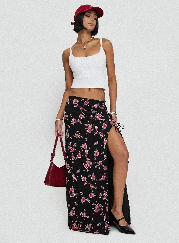 Rhomana Maxi Skirt Black Floral velvet skirt luxurious