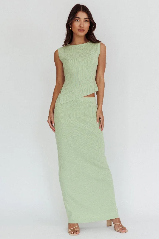 Rossana Ribbed Maxi Skirt Sage cashmere skirt soft