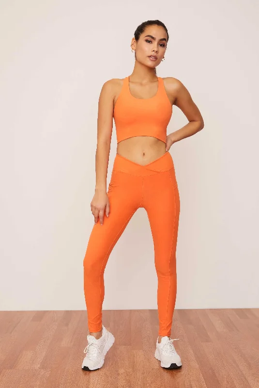 Tangerine Ruched Crossover Pocket Legging Chic Smooth Fit Leggings