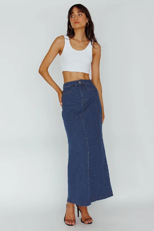 Sinead Denim Maxi Skirt Indigo patchwork skirt art